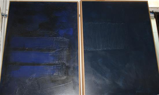 Pair blue abstract oils